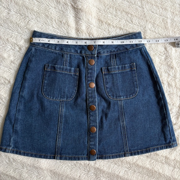 Brandy Melville Mini Denim A-Line Skirt Button Down Front Size 24 - Picture 7 of 7
